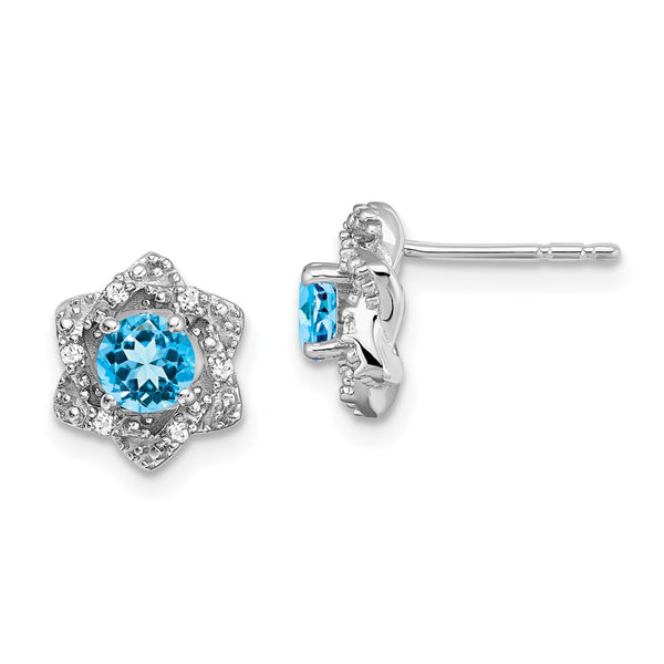 14K White Gold Blue Topaz & Diamond Stud Earrings - 1.5"