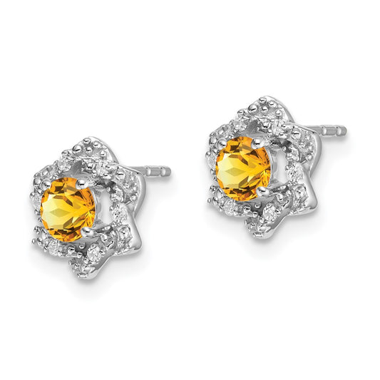 High-Quality 14K White Gold Citrine & Diamond Stud Earrings - Affordable Luxury