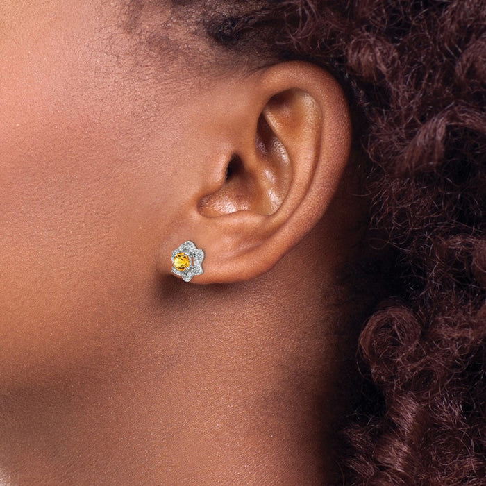 High-Quality 14K White Gold Citrine & Diamond Stud Earrings - Affordable Luxury-3