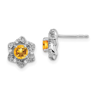 High-Quality 14K White Gold Citrine & Diamond Stud Earrings - Affordable Luxury