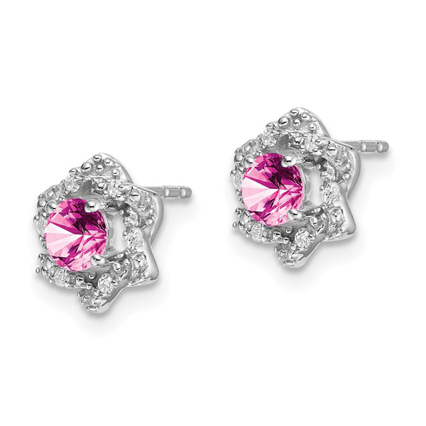 14K White Gold Stud Earrings with Pink Sapphire & Diamonds