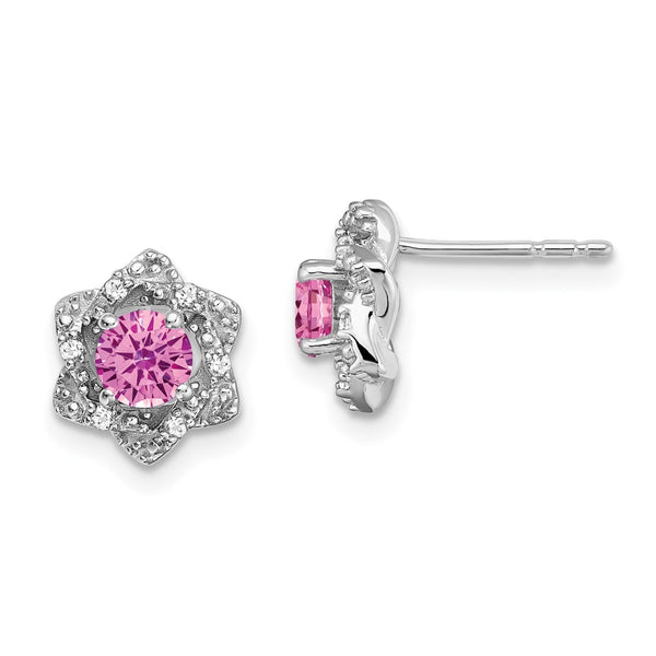 14K White Gold Stud Earrings with Pink Sapphire & Diamonds