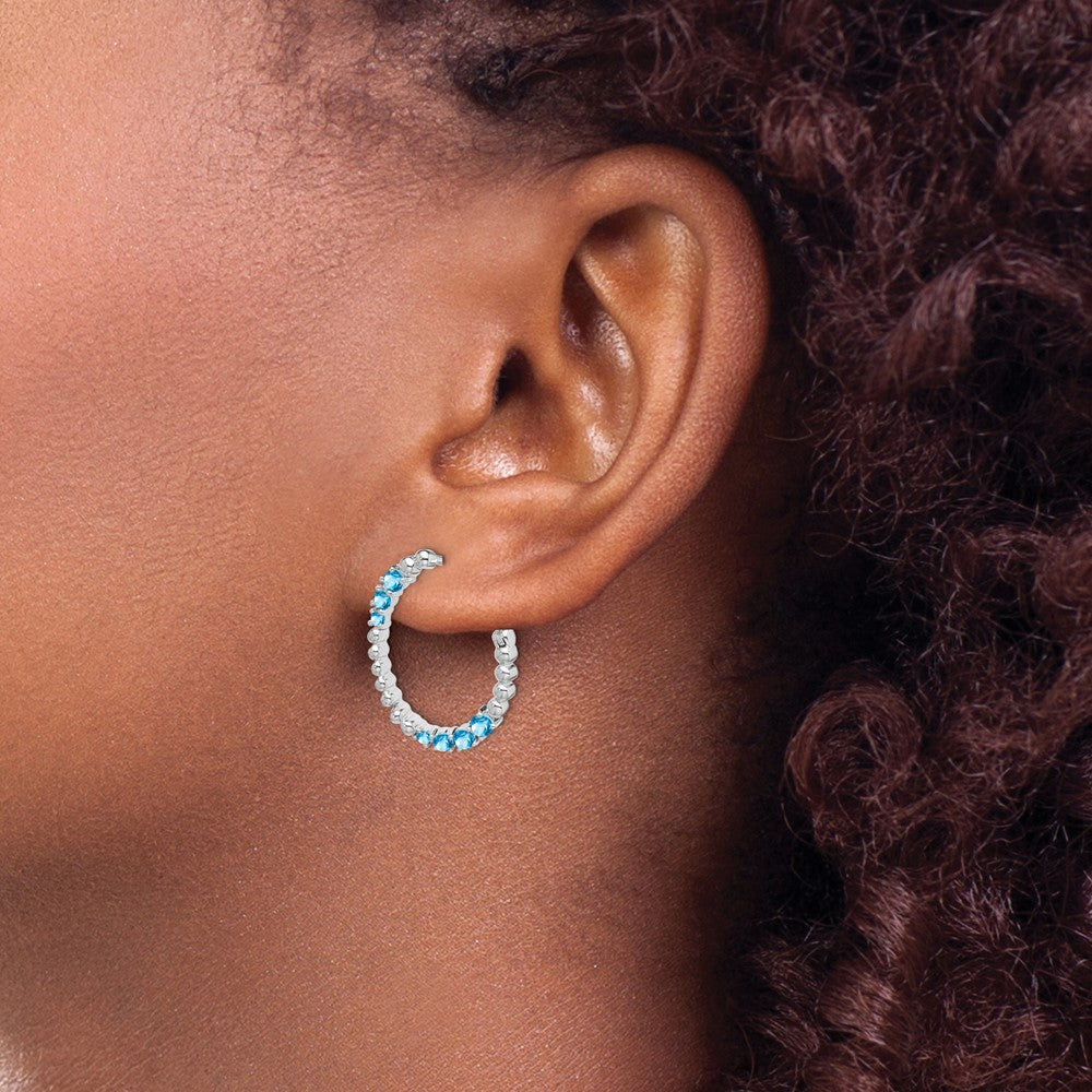 High-Quality 14K White Gold Oval Hoop Earrings with Blue Topaz - Stylish Value!