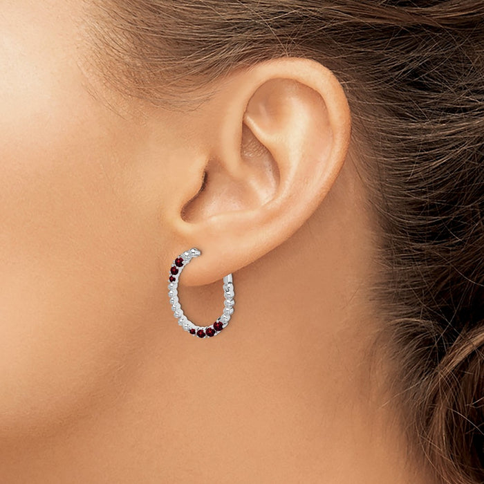 High-Quality 14K White Gold Oval Hoop Earrings with Garnet Accents - Stylish Value-3