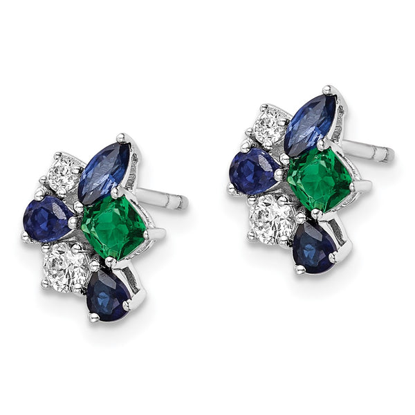 14K White Gold Lab Grown Diamond & Emerald Earrings - 1/5 Carat