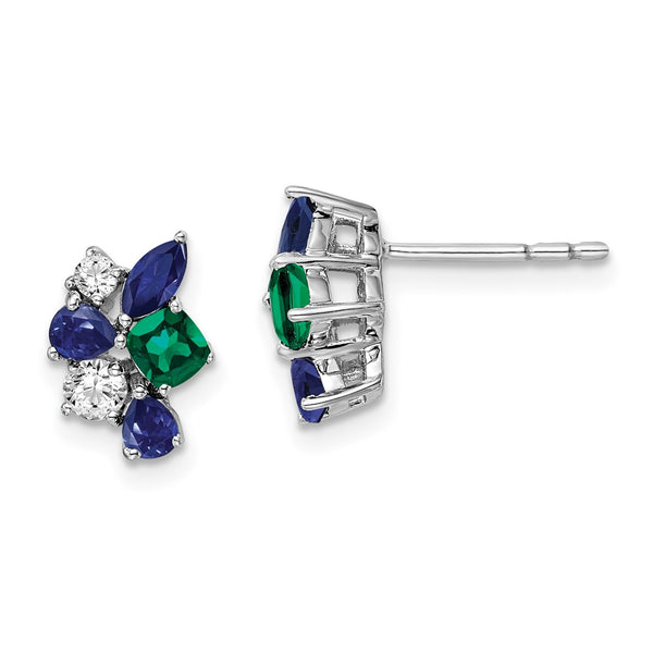 14K White Gold Lab Grown Diamond & Emerald Earrings - 1/5 Carat