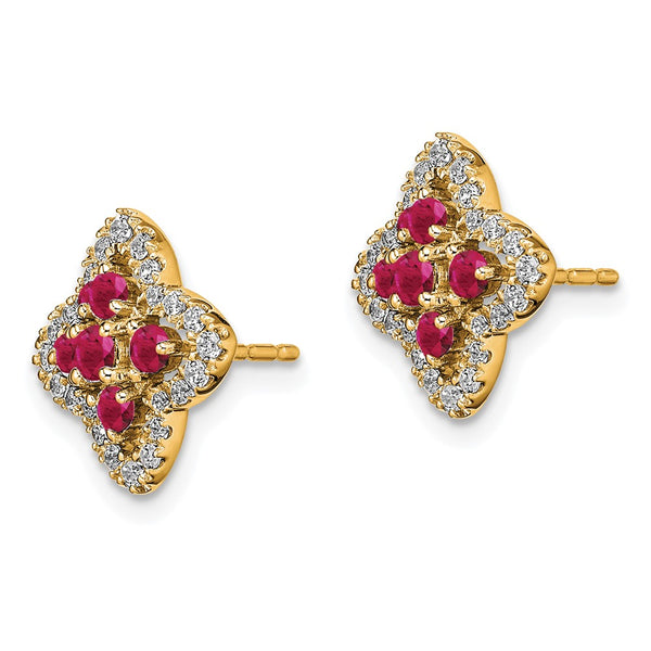 14K Gold Fashion Post Earrings with 1/3 Carat Diamond & Ruby