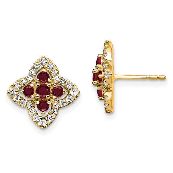 14K Gold Fashion Post Earrings with 1/3 Carat Diamond & Ruby