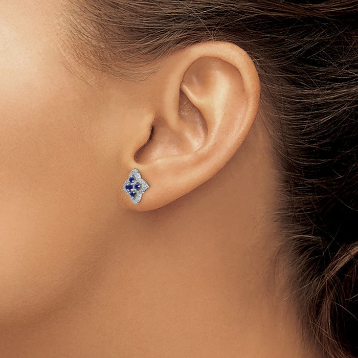 Shop Exclusive 14K White Gold 1/3 Carat Lab-Grown Diamond Earrings - Stylish with Sapphire Accents-3