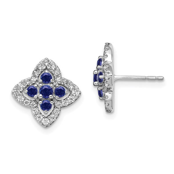 14K White Gold 1/3 Carat Lab-Grown Diamond Earrings - Sapphire Accents