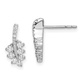 Designer 14K White Gold Leaf Post Earrings - 3/8 Carat Lab-Grown Diamonds, Affordable Luxury