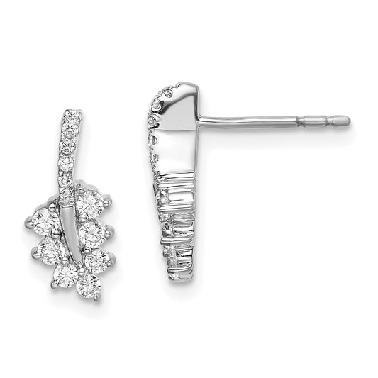 Designer 14K White Gold Leaf Post Earrings - 3/8 Carat Lab-Grown Diamonds, Affordable Luxury