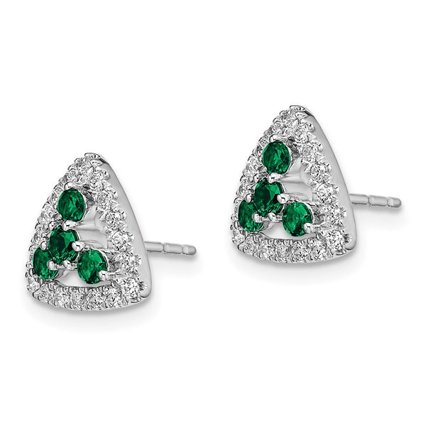 14K White Gold Triangle Earrings - 3/8 Carat Lab-Grown Diamonds Emeralds