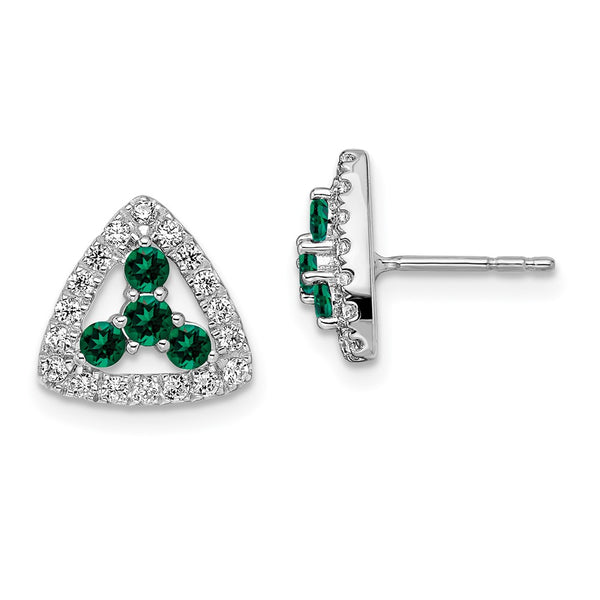 14K White Gold Triangle Earrings - 3/8 Carat Lab-Grown Diamonds Emeralds