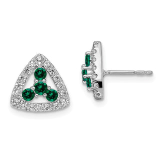 Exclusive 14K White Gold Triangle Earrings | 3/8 Carat Lab-Grown Diamonds & Emeralds, Stylish Value!