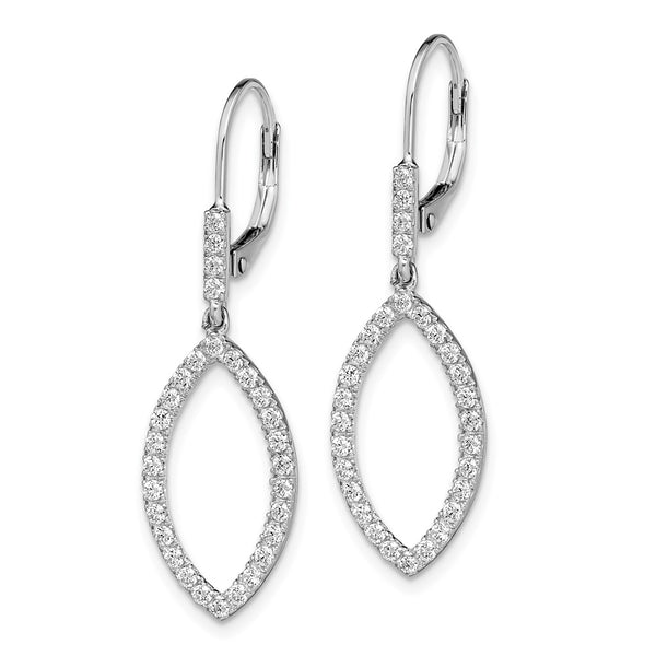 14K White Gold Dangle Leverback Earrings - 3/4 Carat Lab-Grown Diamonds