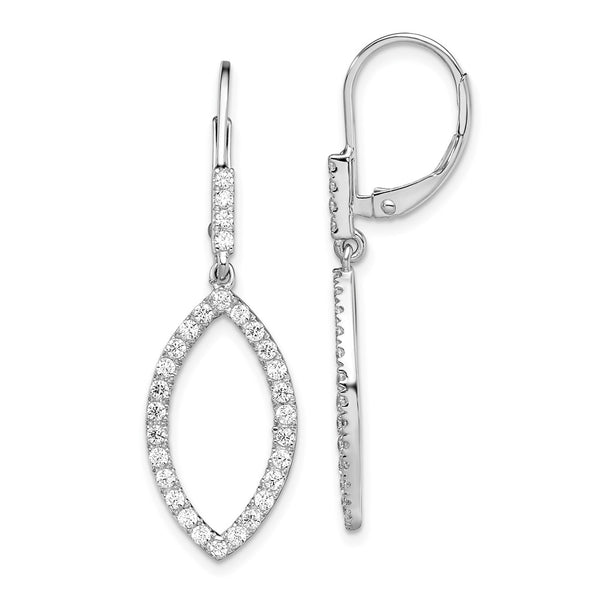 14K White Gold Dangle Leverback Earrings - 3/4 Carat Lab-Grown Diamonds