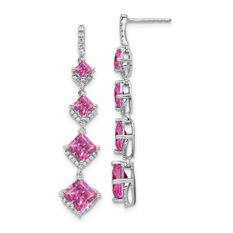Shop Stylish 14K White Gold Dangle Earrings with 1/3 Carat Lab-Grown Diamond & Pink Sapphire