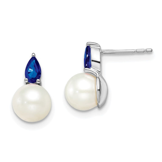 High-Quality 14K White Gold Freshwater Pearl & Sapphire Stud Earrings - Luxury Value!