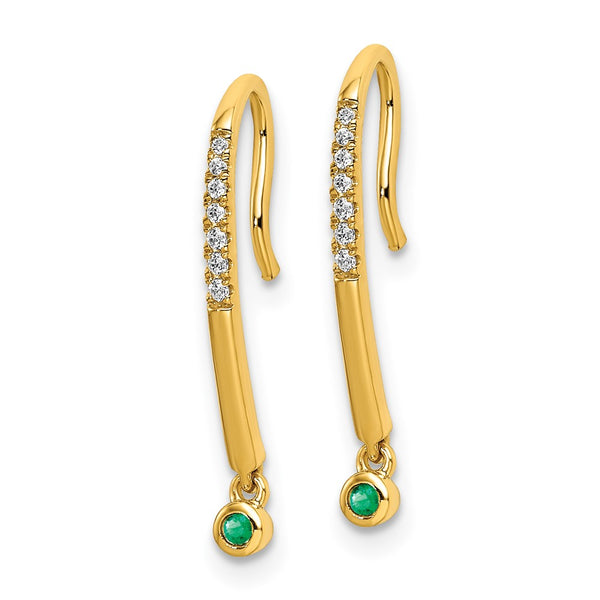 14K Gold Polished Drop Earrings with Diamond & Emerald Accents