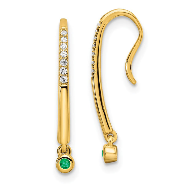 14K Gold Polished Drop Earrings with Diamond & Emerald Accents