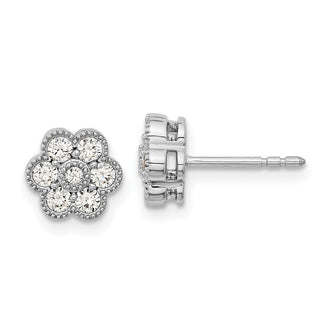 Buy Stylish 14K White Gold Floral Post Earrings with 1/2 Carat Lab-Grown Diamonds