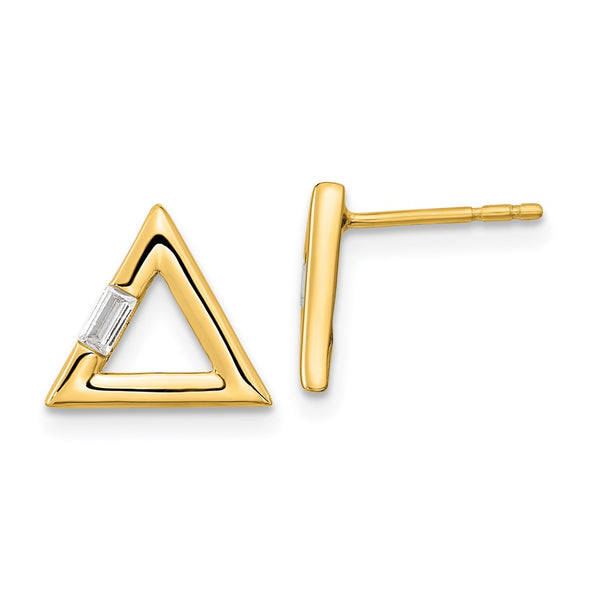 14K Gold Polished Triangle Diamond Stud Earrings