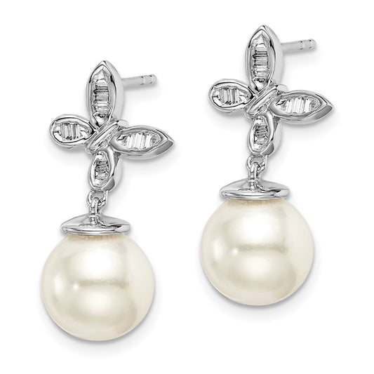 Shop Designer 14K White Gold Butterfly Stud Earrings with Pearl & Diamond | Affordable Luxury