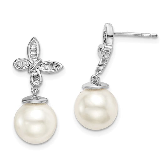 Shop Designer 14K White Gold Butterfly Stud Earrings with Pearl & Diamond | Affordable Luxury