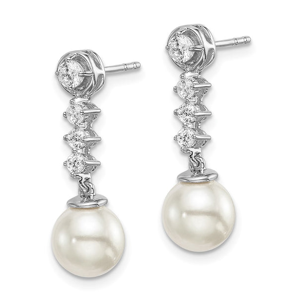 14K White Gold Pearl & Diamond Stud Earrings - 6mm