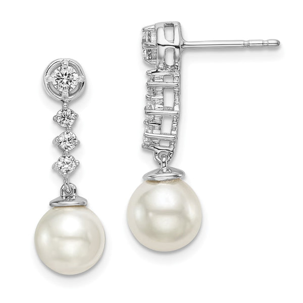 14K White Gold Pearl & Diamond Stud Earrings - 6mm
