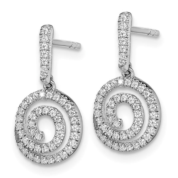 14K White Gold Diamond Swirl Circle Dangle Earrings - 1.5"