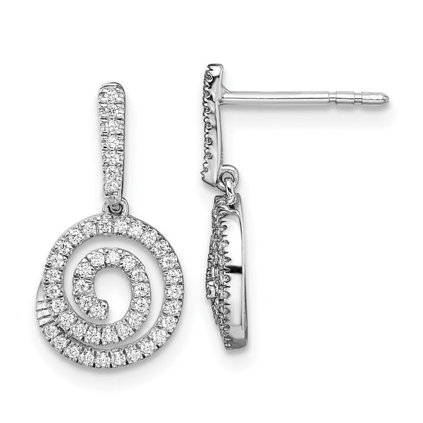 14K White Gold Diamond Swirl Circle Dangle Earrings - 1.5"