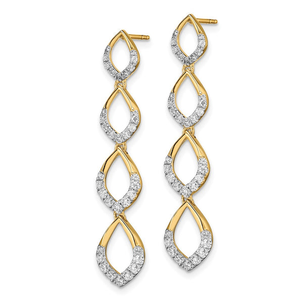 14K Gold Polished Diamond Dangle Earrings