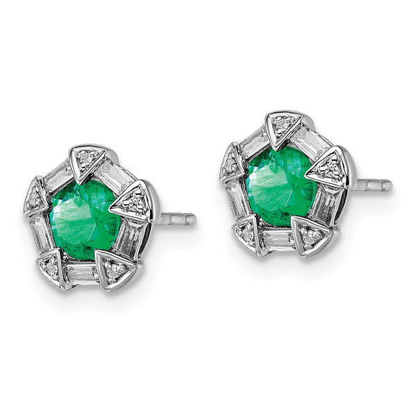 14K White Gold Emerald & Diamond Stud Earrings - Style GR1-1016991