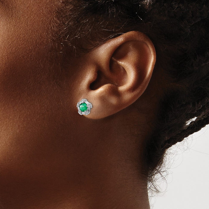Shop 14K White Gold Emerald & Diamond Stud Earrings - Stylish Luxury Value-3