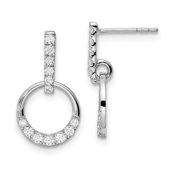 14K White Gold Diamond Circle Dangle Earrings