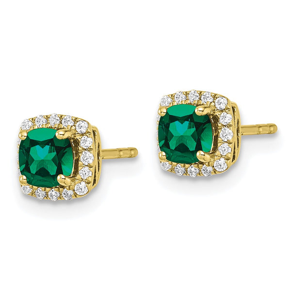 10K Lab-Grown Diamond & Created Emerald Halo Earrings