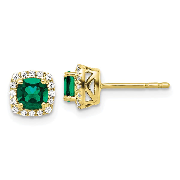 10K Lab-Grown Diamond & Created Emerald Halo Earrings