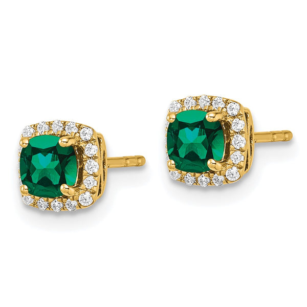 14K Gold Earrings with Lab Grown Diamonds & Created Emeralds - 1/10 Carat