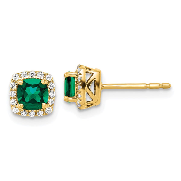 14K Gold Earrings with Lab Grown Diamonds & Created Emeralds - 1/10 Carat