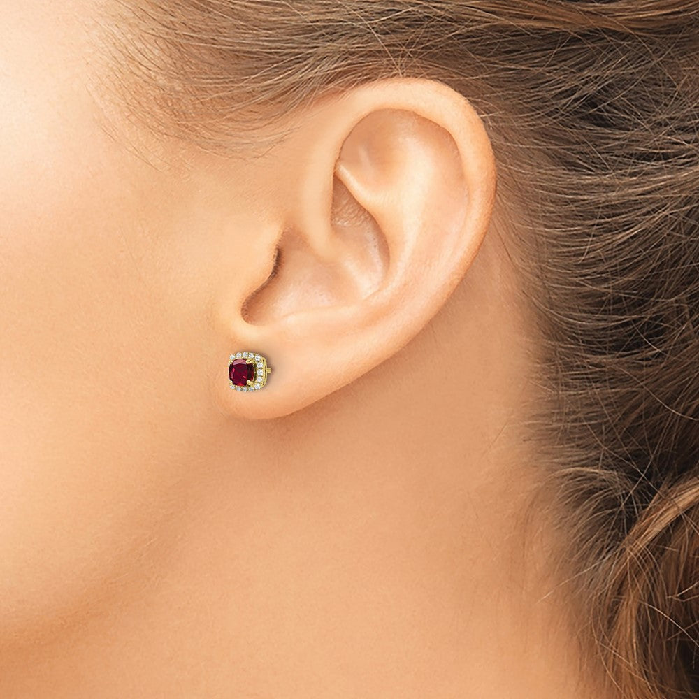 Buy Stylish 10K Lab Grown Diamond & Created Ruby Earrings - 1/10 Carat