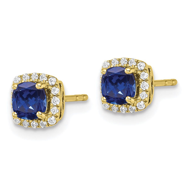 10K Lab Grown Diamond & Created Sapphire Halo Earrings - 1/10 Carat