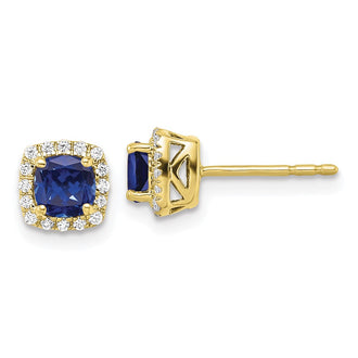 Shop Exclusive 10K Lab Grown Diamond & Created Sapphire Halo Earrings - 1/10 Carat