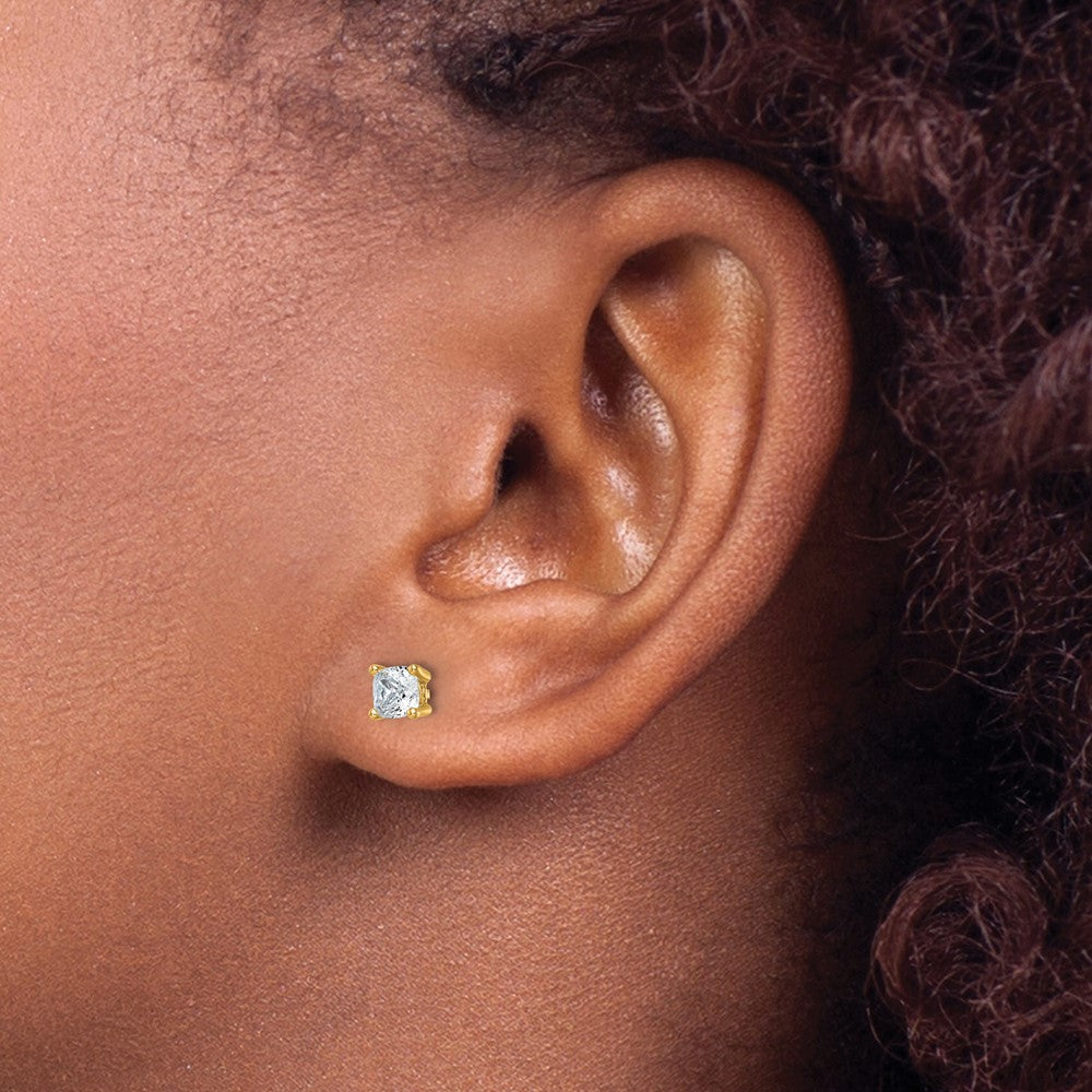Buy 14K Yellow Gold 1 ct Lab Grown Diamond Cushion Cut Stud Earrings - Luxury Value!