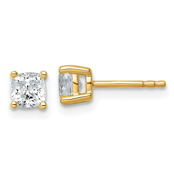 14K Yellow Gold 1 ct Lab-Grown Diamond Cushion Cut Stud Earrings