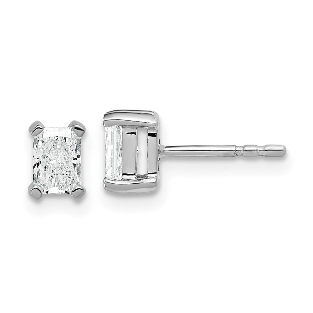 14K white gold radiant cut lab-grown diamond stud earrings, 3/4 carat, VS clarity
