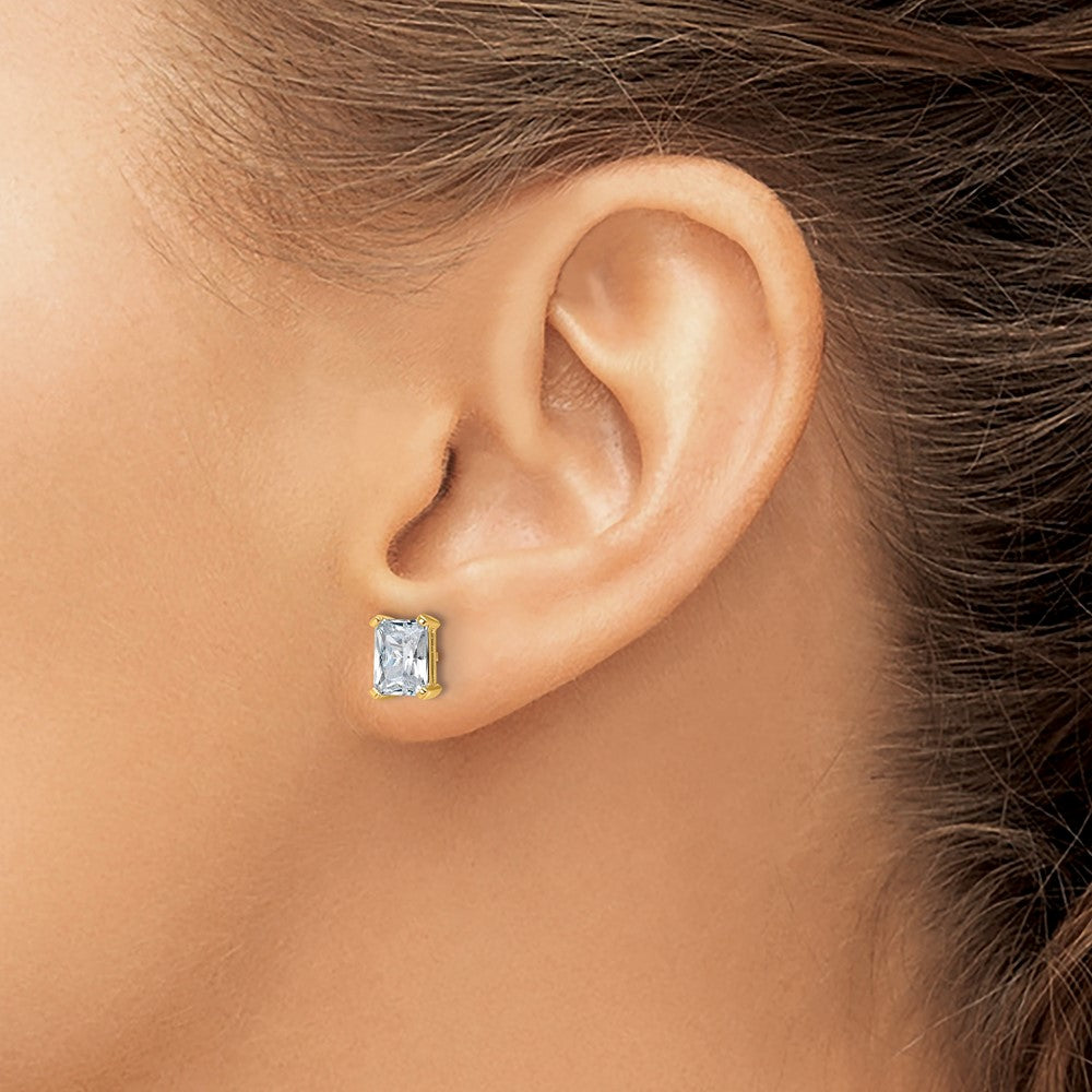Buy Exclusive 14K Yellow Gold 3 Carat Lab Grown Diamond Stud Earrings - Stylish Radiant Cut in Heavyweight Setting