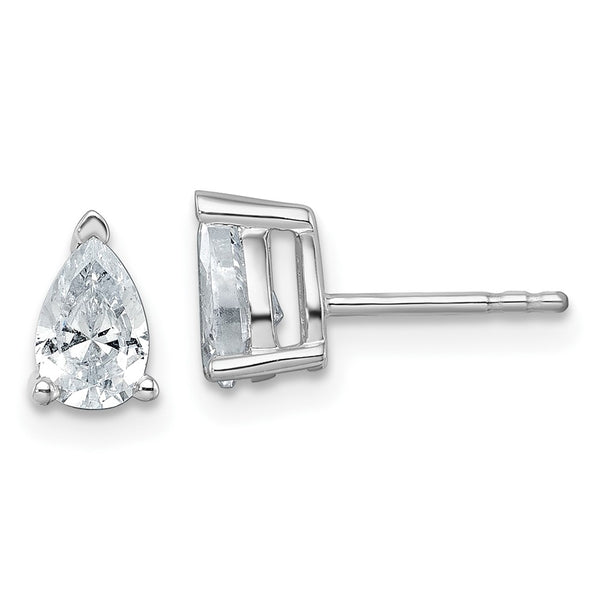14K White Gold Pear-Shaped Diamond Stud Earrings - 1 Carat