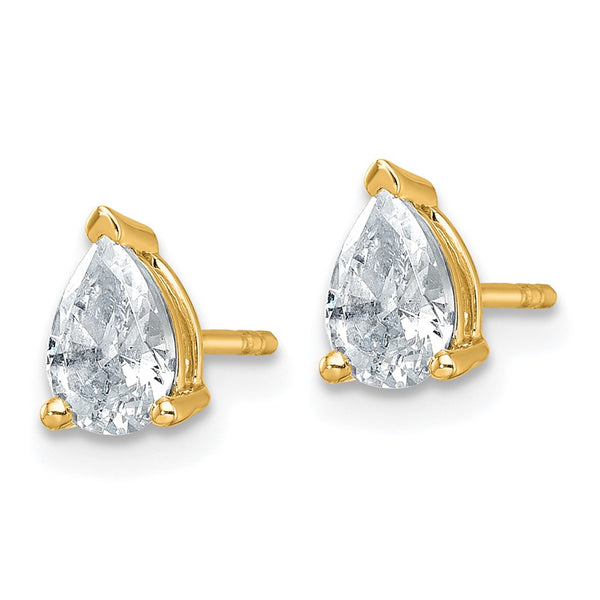 14K Yellow Gold Pear-Shaped Stud Earrings with 1 ct Lab-Grown Diamond